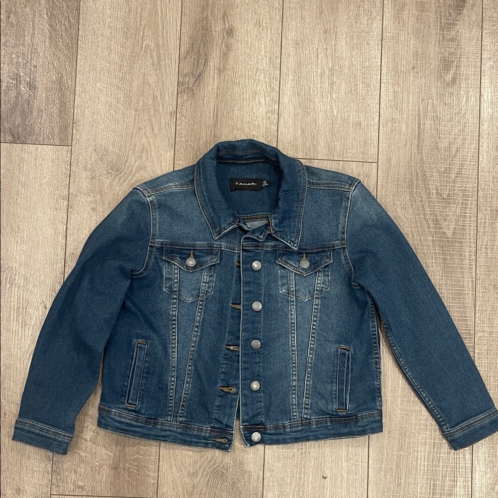 Tahari Blue Womens Jean Jacket Size Petite Small